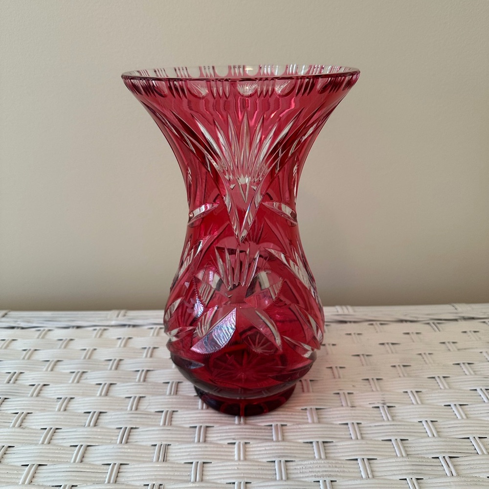 Red Cut Crystal Vase - Elegant Home Accent